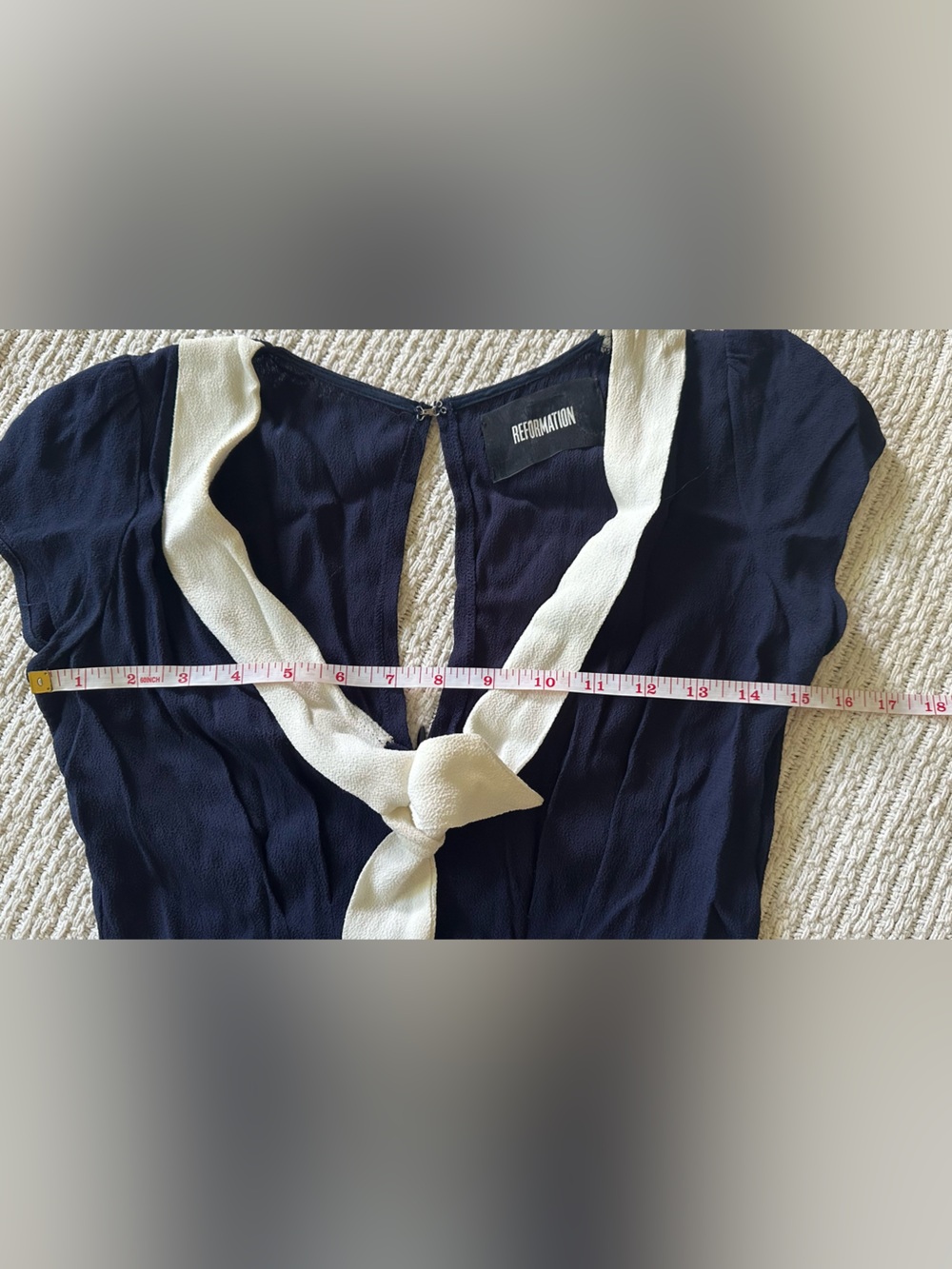Reformation Navy Mini Dress with Cream V‑Neck Tie - Picture 4 of 6